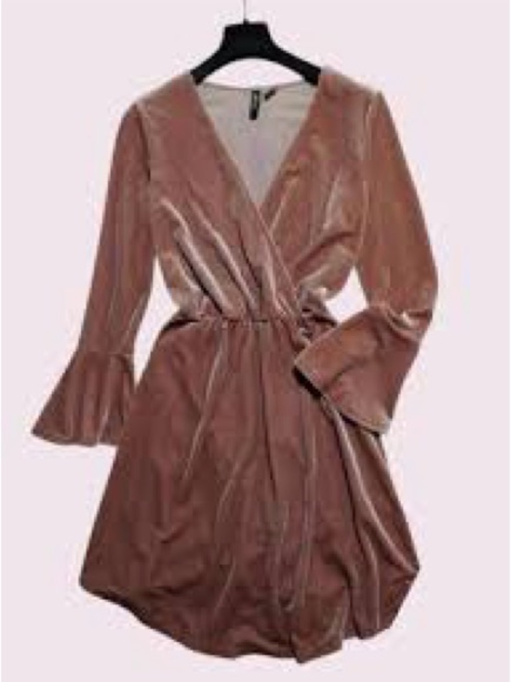 H&M Dusty Pink Velvet Sleeved V-neck Ruffle A-line Dress